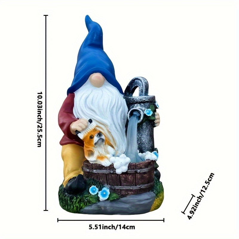 Estatua de jardín, luz solar, decoración de patio, luz ambiental, resina, sombrero rojo, sombrero azul, elfo, perro, lámpara de cascada, decoración de sendero de jardín, decoración de Halloween, regalo de Acción de Gracias y Navidad, IP44