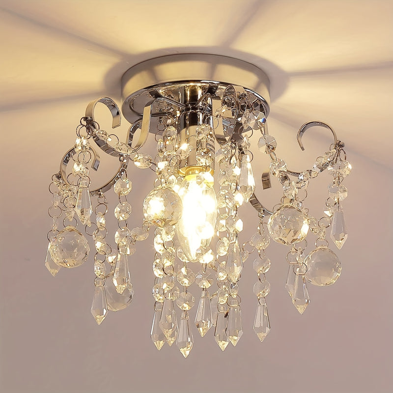 1 pieza de lámpara de colgante de cristal pequeño moderno con base de metal cromado, voltaje 85V-265V, adecuada para pasillos, salas de estar, dormitorios, baños, cocinas y otras decoraciones de iluminación. Base E14 (bombilla no incluida)