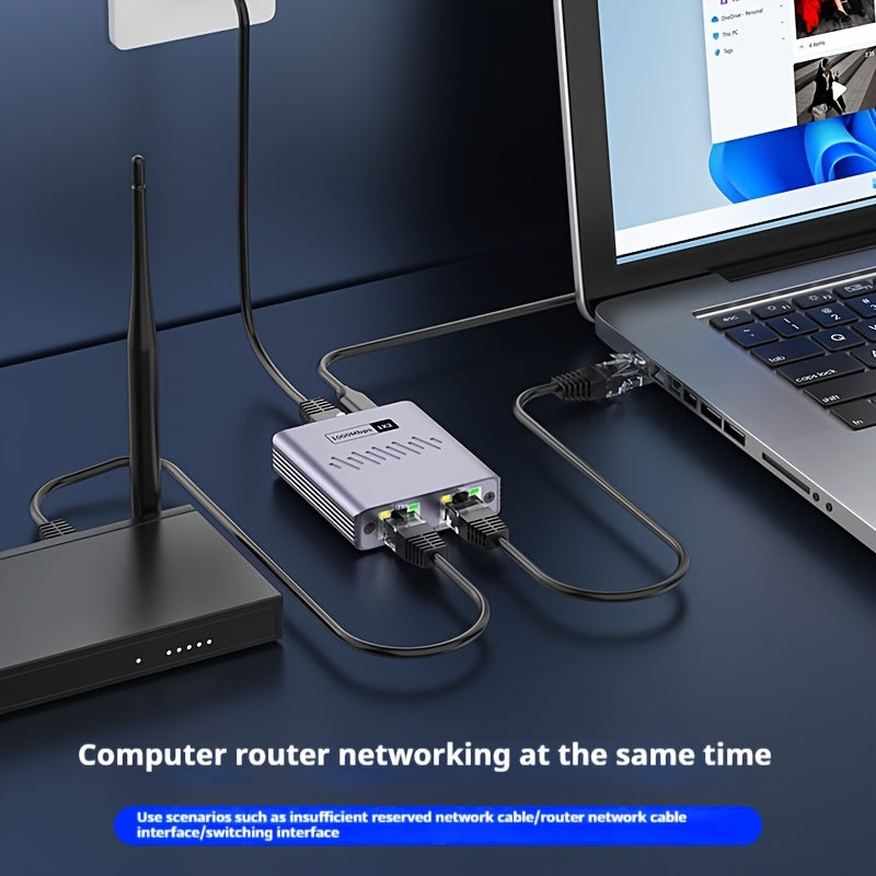 Un divisor de red que divide una conexión única en dos, permitiendo el acceso simultáneo a Internet con un extensor de conmutador RJ45 de 1000 Mbps, que también funciona como un dispositivo de compartición de red 1 a 4.