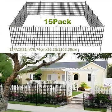 Cerca de jardín negra sin excavación, 5/10/15 paneles, 78.74 cm de alto, alambre metálico resistente al óxido con barrera para animales, ideal para perros y conejos, decoración exterior, cerca temporal para perros, estacas incluidas