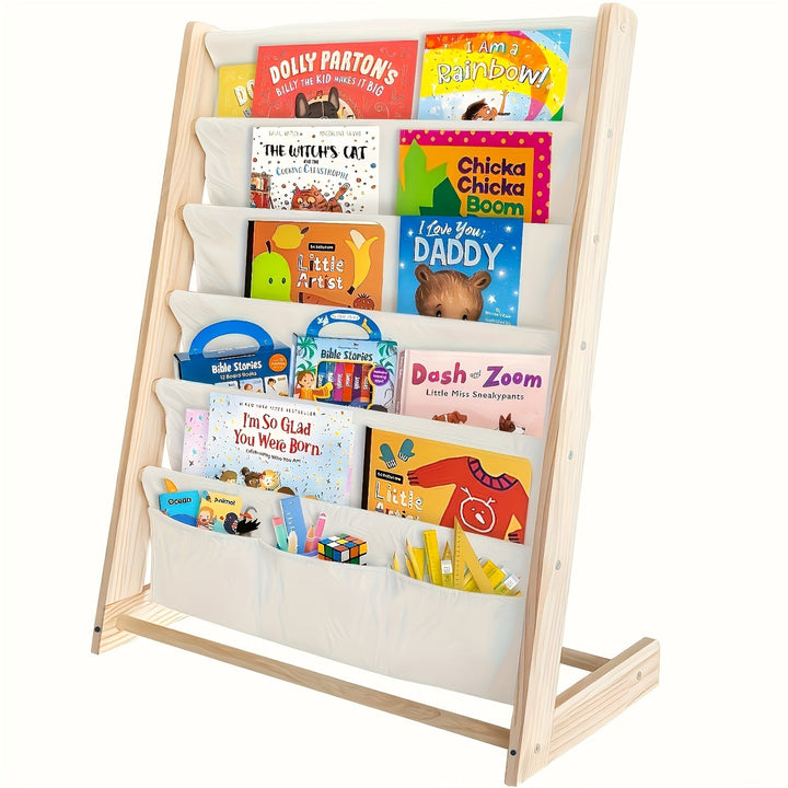 Estantería de Madera para Niños con 5 Niveles y Estantes de Almacenamiento - Soporte de Exhibición de Libros en Madera Clara para Guarderías, Dormitorios y Salas de Estar, Ideal para Organizar los Libros y Juguetes de los Pequeños
