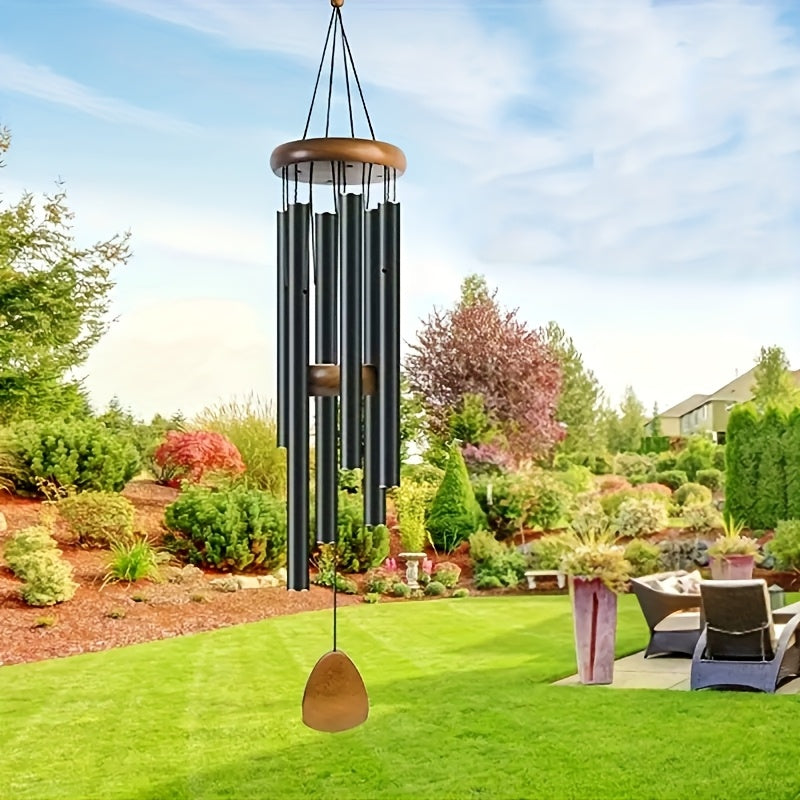 Campana de Viento Grande para Exterior/Interior - Campana Negra de Aluminio Resistente con Sonidos Relajantes, Decoración para Jardín, Patio, Hogar u Oficina - Sin Necesidad de Electricidad, Regalo Perfecto para Adultos en Navidad/Acción de Gracias/Fiest