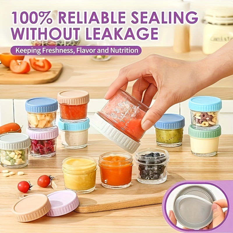 Juego de 6/12 piezas, Recipiente para Almacenamiento de Alimentos de Vidrio de 120 ml/4 oz, Reutilizable, Apto para Microondas, Lavavajillas y Congelador, Antifugas