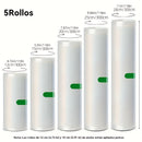 Juego de 5 Rollos Selladores al Vacío Libres de BPA, Bolsas Texturizadas Duraderas y Resistentes a Perforaciones, Ancho Variado (Diversos Anchos) y 3 Metros Cada Uno, Perfecto para la Conservación de Alimentos, Sous Vide y Almacenamiento en Gran Volume,