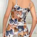 Conjunto de Shorts de Overoles Café de Gato Lindo de Seda