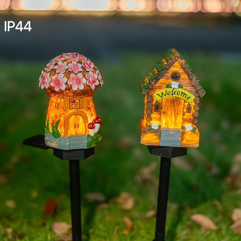 Luces solares para casas de hongos - Decoración de césped exterior con senderos LED, luces de jardín de resina alimentadas por energía solar con letrero "Bienvenido", montaje semienterrado para decoración de patio y festivales, luces solares para exterio