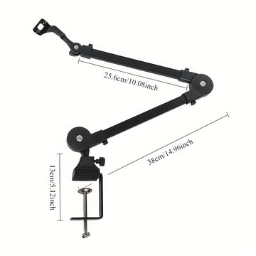 Soporte de micrófono profesional de hierro negro con brazo de armazón y gestión de cables - Estable y flexible, ajustable para transmisiones, podcasting, juegos y más - Ideal para estudio, escenario y uso de televisión, equipo de transmisión|Soporte de b