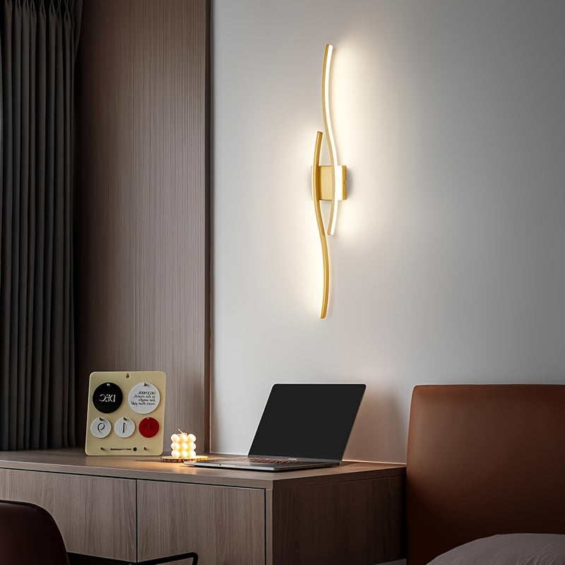 1 pieza de moderno lujo LED de pared, montaje semienterrado con acabado metálico, iluminación de 3 tonos ajustable para dormitorio, sala de estar, baño y espejo de tocador - Conectado a la red, compatible con Alexa, 110-240V, luz de pared para dormitorio