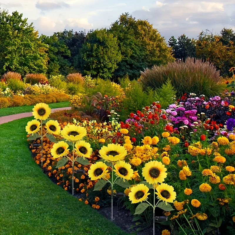 Luces Solares de Girasol, Pack de 3 Linternas LED para Jardín, Senderos, Patio y Decoración de Verano