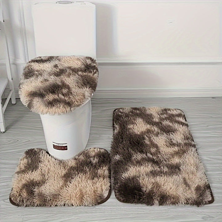 Juego de 3 Alfombras Antideslizantes para Baño - Incluye Tapete para Inodoro en Forma de U, Cubierta para Tapa y Cortina Decorativa para Ducha