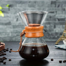 Cafetera de goteo de vidrio borosilicato, Kettle resistente a altas temperaturas de 400ml con asa de madera, diseño estampado para barista en casa