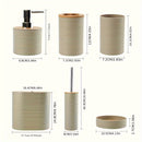 Juego de baño de 6 piezas con tapas de bambú, portacepillo de plástico, dispensador de jabón, vaso para cepillo de dientes, vaso enjuagador, jabonera, bote de basura, decoración para baño, reutilizable, de plástico y para piso