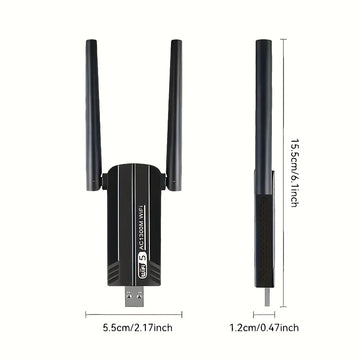 Adaptador de Red Inalámbrica USB 3.0 Dual-Band, Tarjeta WiFi para PC con Antena Integrada de Alta Ganancia de 1300Mbps – Plug & Play en Windows 10/11, ¡Activa Instantáneamente la Función WiFi y Punto Acceso Móvil!