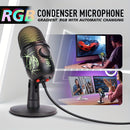 Micrófono condensador USB LMBGM con iluminación RGB, control de volumen, reducción de ruido, conector USB-C, patrón polar unidireccional, para juegos, canto, transmisiones, videoconferencias y podcasting