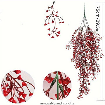 2pcs Guirnaldas Festivas de Bayas Rojas - Plantas Artificiales Colgantes para Decoración Interior/Exterior, Perfectas para el Día de San Valentín y Navidad, Acentos para Ventanas de Oficina en Casa y Pasillos, Lo Mejor para Navidad