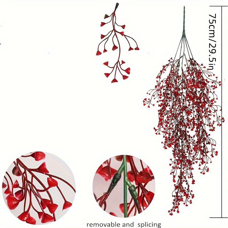 2pcs Guirnaldas Festivas de Bayas Rojas - Plantas Artificiales Colgantes para Decoración Interior/Exterior, Perfectas para el Día de San Valentín y Navidad, Acentos para Ventanas de Oficina en Casa y Pasillos, Lo Mejor para Navidad