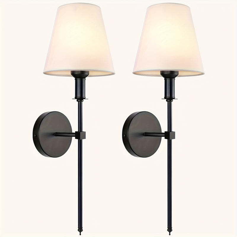 2 piezas de lámpara de pared con cubierta de tela, pantalla blanca para iluminación empotrada en baño o tocador, estilo antiguo, adecuada para sala, dormitorio o pasillo, lámpara colgante E26/E27 (sin bombilla)