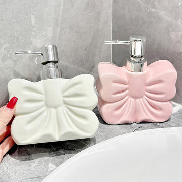 Botella de emulsión cerámica con diseño elegante y creativo, gran lazo, presión suave, ideal para envases de baño, ducha, gel líquido de cocina o decoración en hoteles temáticos