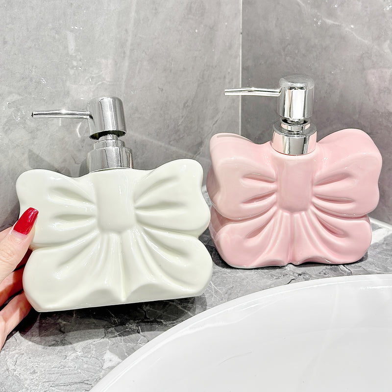 Botella de emulsión cerámica con diseño elegante y creativo, gran lazo, presión suave, ideal para envases de baño, ducha, gel líquido de cocina o decoración en hoteles temáticos