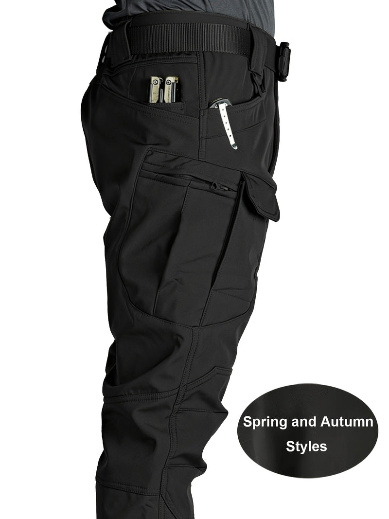 Pantalones Tácticos para Hombre - Múltiples Bolsillos de Utilidad (Correa en la Pierna/Bolsillos Laterales), Tejido Suave y Elástico, Diseño Sin Cinturón para Exteriores, Senderismo, Camping, Trabajo - Pantalones Todo en Uno, Equipo Táctico de Campamento