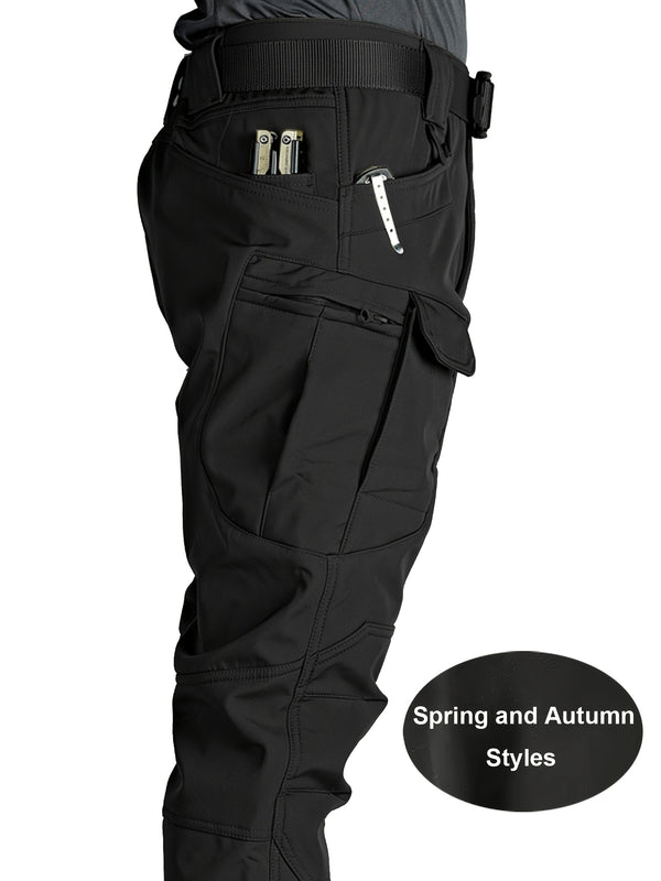 Pantalones Tácticos para Hombre - Múltiples Bolsillos de Utilidad (Correa en la Pierna/Bolsillos Laterales), Tejido Suave y Elástico, Diseño Sin Cinturón para Exteriores, Senderismo, Camping, Trabajo - Pantalones Todo en Uno, Equipo Táctico de Campamento