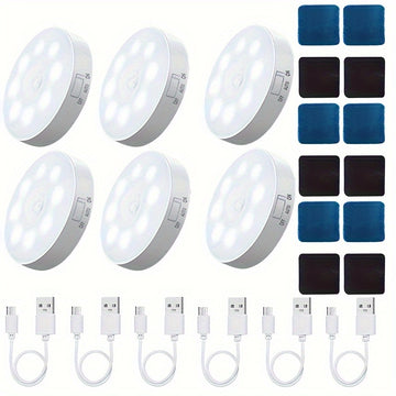 Conjunto de 6 Luces Inteligentes con Sensor de Movimiento AMill - Recargables por USB, Modos de Iluminación Doble (Constante y Por Inducción), Luz Suave Sin Deslumbramiento con Sensor de Fuente Luminosa, Diseño Moderno para Escaleras, Dormitorio, Guarder
