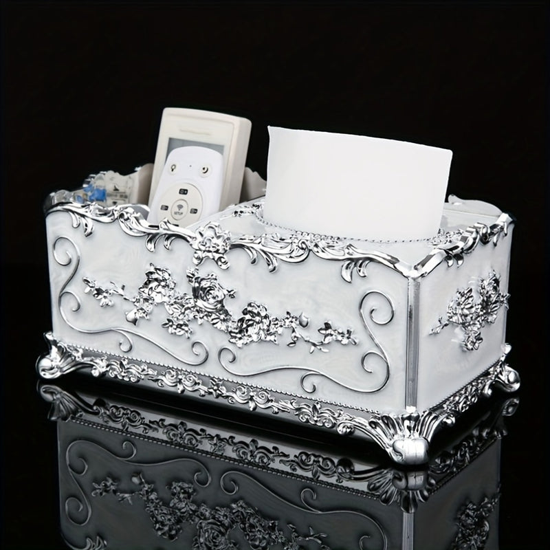 Caja de pañuelos elegante de estilo europeo, soporte rectangular multifuncional de plástico para el hogar, sala de estar creativa personalizada, mesa de café, almacenamiento de control remoto, ideal para decoración del hogar y regalos de vacaciones.
