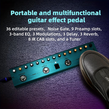 Pedal de efectos de guitarra multifuncional - Unidad de efectos de guitarra eléctrica digital, incluye 36 presets editables, con coro, retraso, silencio, PRETTY SCREW, MOD, carga de IR, grabación, función de afinador, batería incorporada, admite conexión