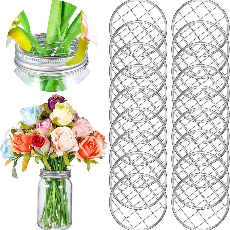 1 Pieza De Inserto De Tapa De Soporte De Tarro De Albañil Inserto De Tapa De Flor De Metal Inserto De Tapa De Organizador Floral Con Rejilla Cuadrada Para Tarros De Enlatado De Boca Regular, 6,86 Cm/8,64 Cm