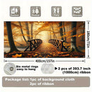 1pc Pancarta Extra Grande Puente del Bosque de Otoño - Decoración Dorada con Hojas, Fondo para Fiesta (398.78x180.34 cm) - Cubierta Lavable y Reutilizable para Garaje en Poliéster, Decoraciones para Cumpleaños/Gracias/Halloween - Banderín Colgante sin Ne