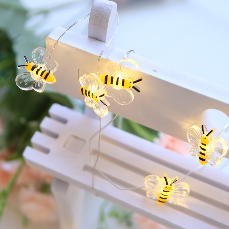 1 pza. Little Bee LED String Lights - 6.6ft 20 Bees Fairy Lights para dormitorio, sala de estar, plantas, patio, fiesta, boda, Halloween, Navidad - Ambiente blanco cálido y eficiencia energética, decoración de Ramadán y San Valentín