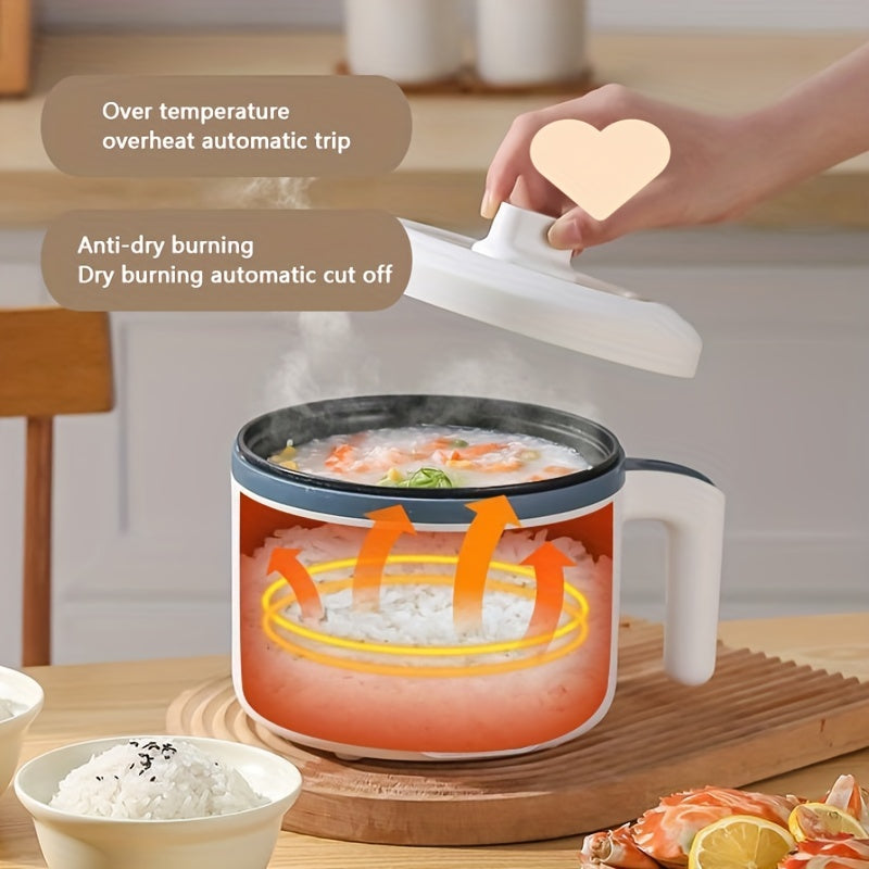 BALASHOV Cocina Eléctrica Inteligente de 1.7L para Olla Caliente y Ramen - Antiadherente, 6 Modos con Protección contra Sobrecalentamiento y Secado, Vaporera de Doble Capa para Arroz, Sopa, Pasta y Más - Perfecta para 2-3 Personas, Diseño Blanco y Negro