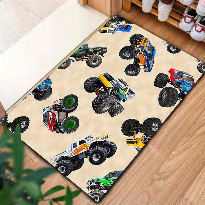 Alfombra de arte de camión súper, duradera, de fibra de poliéster lavable en máquina, para silla de oficina, camping, juegos, jardín, ideal para regalo festivo