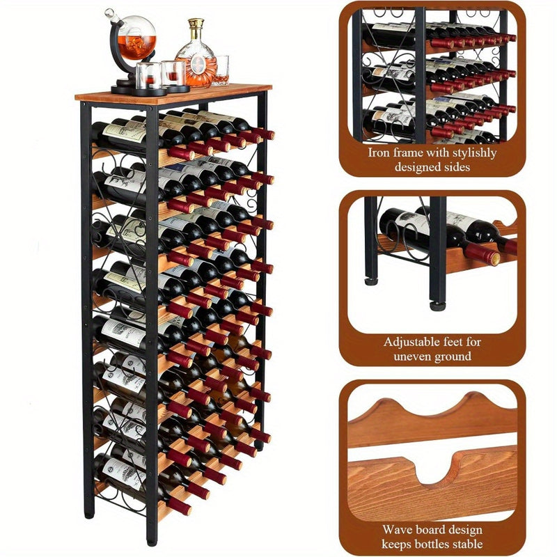 Modelo 2025 Nuevo Estante de Vino Independiente, Soporte para 48 Botellas con Tapa de Madera y 8 Niveles para Cocina o Almacenamiento de Vinos