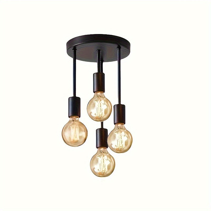 Lámpara de techo estilo industrial negra con 4 portalámparas E27, ideal para dormitorios, cocinas y pasillos, diámetro de 15 cm / 5.9 pulgadas. Verificar tamaño antes de comprar (focos no incluidos)