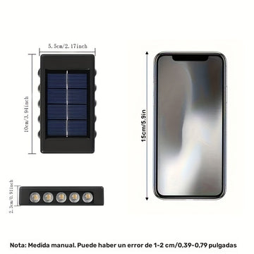 6/8 piezas, luz solar para pared exterior con 10 LED, espejo convexo, iluminación exterior, luz decorativa para pared, luz LED para paisajismo, ideal para exteriores, patio, villa, cerca, terraza, jardín