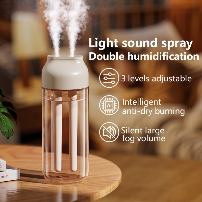 Humidificador Portátil USB con Doble Boquilla - Diseño Mini Compacto, Tanque de Gran Capacidad y Modos Ajustables para Hogar, Oficina, Coche, Dormitorio, Residencia Universitaria - Tanque Transparente y Estética Elegante, Solución de Humedad Alimentado p