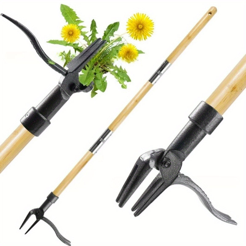 Desmalezadora de 4 Garras para Uso Pesado con Mango Ajustable de Acero Inoxidable de 46 Pulgadas y Palanca de Pedal - Deshierbe Ergonómico para Aliviar el Dolor de Espalda, Sin Agacharse/Aguantarrodar, Malezas Profundamente Enraizadas en Suelo Compacto,