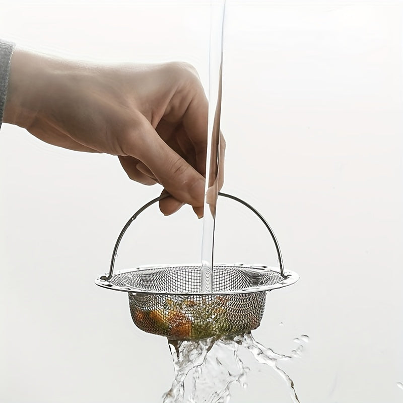 1 pieza, Cernidor de fregadero de acero inoxidable con asa, resistente a la herrumbre, filtro de malla antiatascos para fregaderos de cocina y baño, evita con facilidad los atascos, ideal para drenar restos de verduras y frutas, incluye acero inoxidable