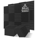Paquete de 24 Paneles Acústicos Ignífugos de Alta Densidad Negros 30*30*5 cm, Ideales para Paredes de Salas de Conferencias, Oficinas, Estudios en Casa, Grifos y Cines - Aislamiento Acústico