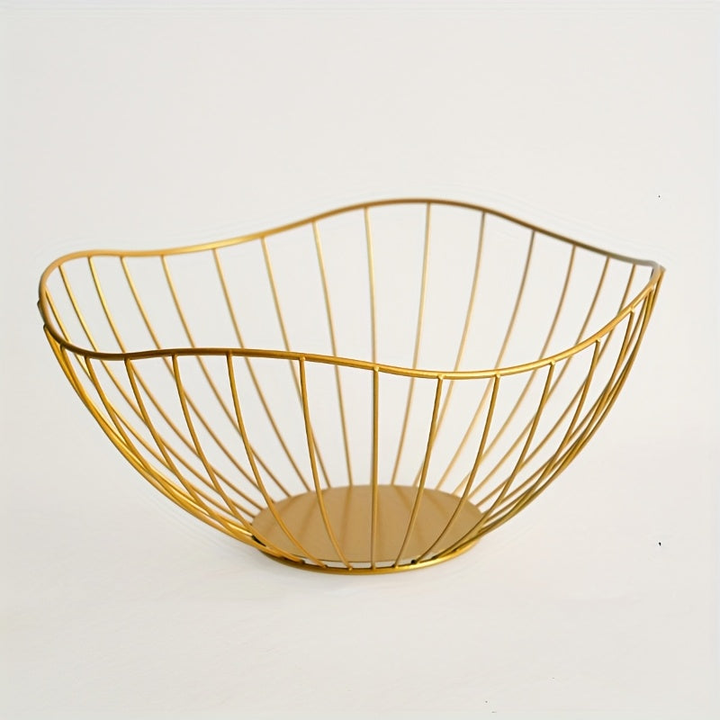 1pc Cesta de Frutas de Alambre Metálico Dorado – Resistente al Óxido, Diseño de Malla Creativa Antigoteo para Decoración de Cocina y Sala de Estar, Ideal para Almacenar Frutas