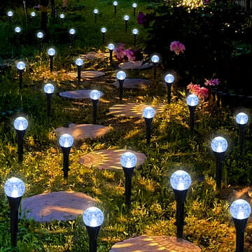 20 piezas de luces de sendero de cristal con energía solar - Dorado y negro, decoración de jardín al aire libre con 8 modos de iluminación, interruptor automático de día/noche, ideal para verano, camping, Navidad, bodas, fiestas y mejora de senderos, ilu