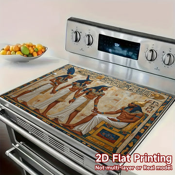 1pc Protector de Estufa con Deidades Egipcias - Decoración Antigua Egipto con Anubis y Horus, Superficie Antideslizante para Cocinas a Gas/Electricidad/Inducción - Resistente a Rayaduras y Calor, Fácil Limpieza en Poliéster, Diseño Hieroglífico, Impresió