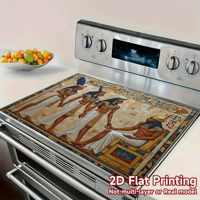 1pc Protector de Estufa con Deidades Egipcias - Decoración Antigua Egipto con Anubis y Horus, Superficie Antideslizante para Cocinas a Gas/Electricidad/Inducción - Resistente a Rayaduras y Calor, Fácil Limpieza en Poliéster, Diseño Hieroglífico, Impresió