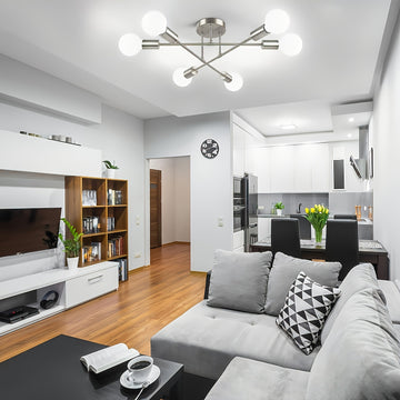Araña estilo Sputnik moderna con pantallas metálicas desmontables, luz de techo semiempotrada para sala, dormitorio, cocina, comedor y espacios comerciales, incluye hardware de instalación (foco no incluido), grado comercial, acabado metálico, conexión c