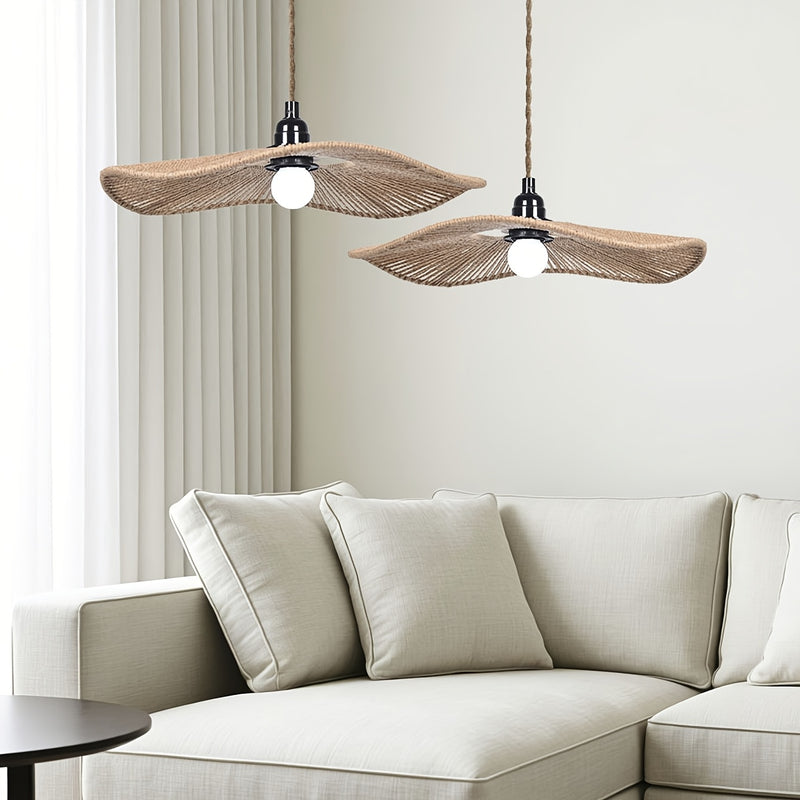 Linterna Colgante Rústica Tejida con Diseño de Sombrero de Paja Natural - Iluminación Artística Retro para Restaurantes, Bares y Decoración de Salones Zen o Alojamientos, Sin Necesidad de Electricidad