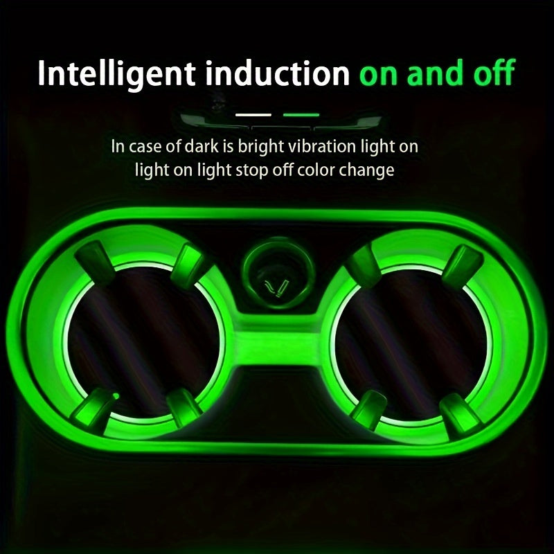1/2 piezas de posavasos para auto con luz LED neón, almohadilla para tazas con luz ambiental de detección inteligente, posavasos con carga USB, cojín para tazas que brilla en la oscuridad, accesorios para interior de auto, decoración para bar, decoración