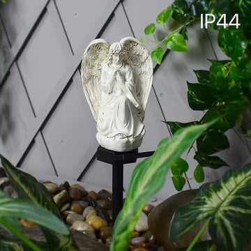 Ángel Blanco Solar Lámpara de Resina Artesanal con LED Iluminación Exterior para Jardín Luz Solar Decorativa para Césped y Senderos, Luces Paisajísticas para Patio y Fiestas