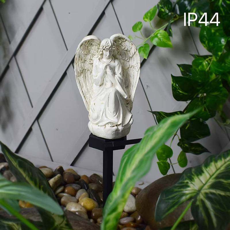 Ángel Blanco Solar Lámpara de Resina Artesanal con LED Iluminación Exterior para Jardín Luz Solar Decorativa para Césped y Senderos, Luces Paisajísticas para Patio y Fiestas