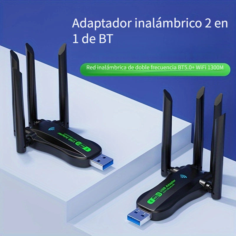 Adaptador inalámbrico BT 2 en 1 vszapower, WiFi dual frecuencia 1300M, alimentado por USB, plug & play, internet de alta velocidad, sin necesidad de controladores, compatible con BT y WiFi, control por aplicación, voltaje de operación ≤36V, sin batería r